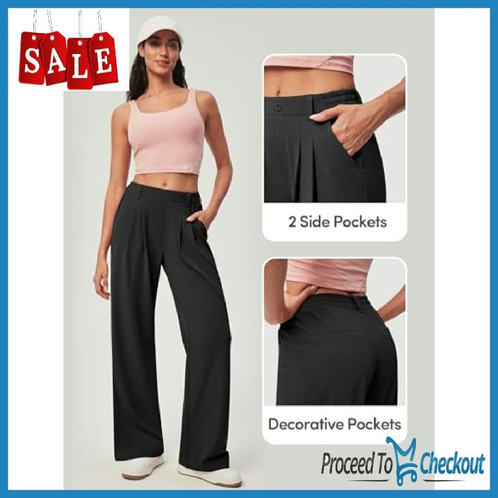 Wide Leg Work Pants High Waisted Stretchy Pull On Business Casual - Picture 5 of 8